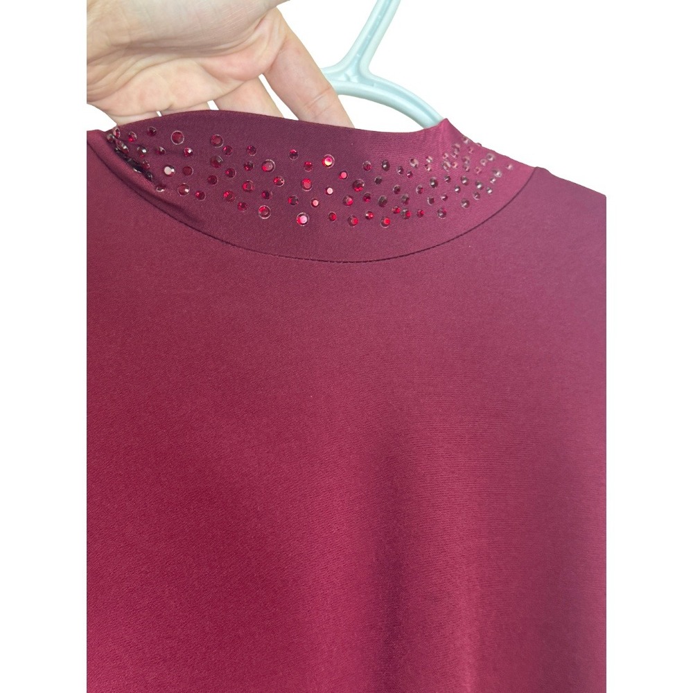 Susan Graver Occasions Top Women 2X Wine Liquid Knit Embellished Mock Neck - Picture 9 of 16